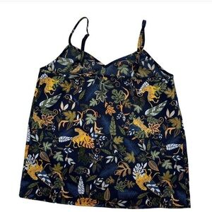 JCrew Factory Leopard Blue Tropical Print Silky Vneck Camisole Top